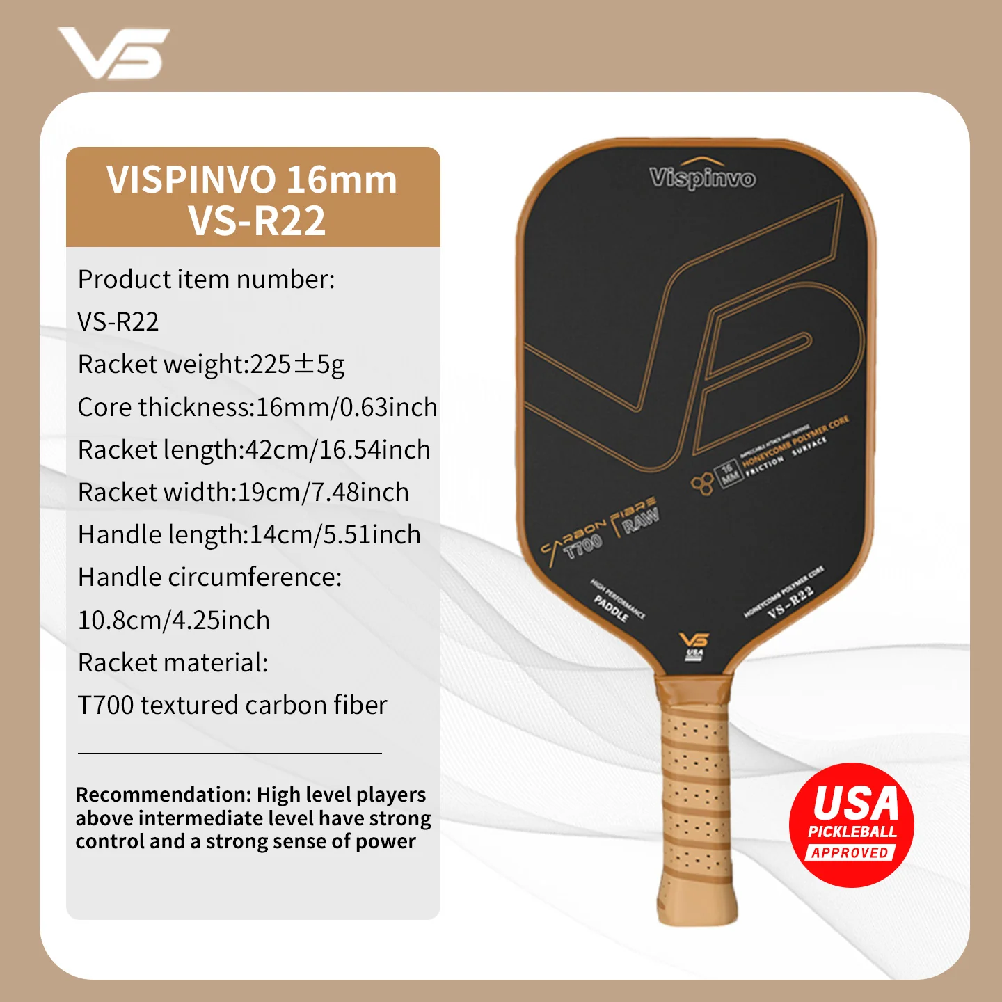 USAPA Approved VISPINVO R22 Pickleball Paddles - Image 3